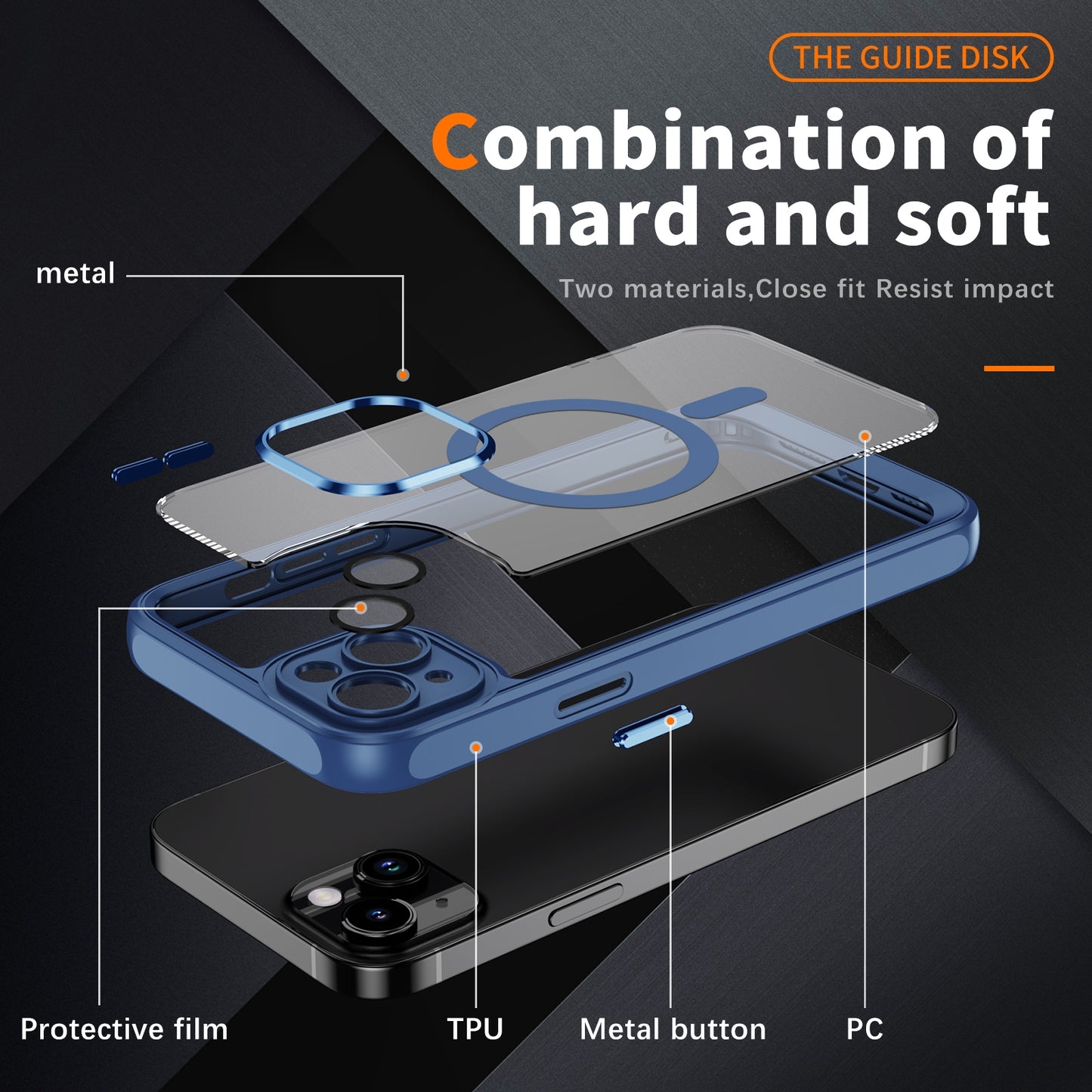 ELECTROPRIME For iPhone 15 MagSafe Magnetic PC + TPU Phone Case with Lens Film(Blue)