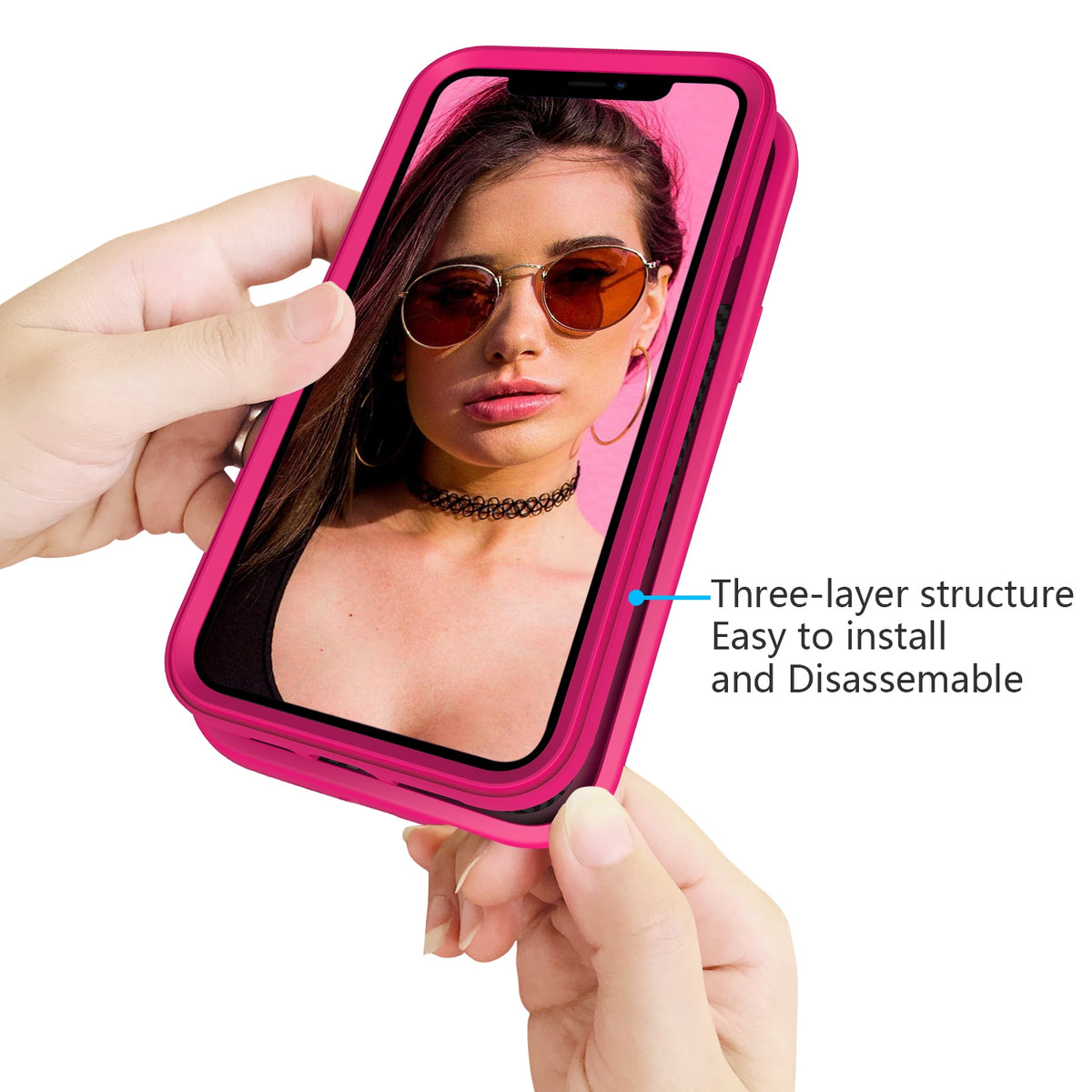 ELECTROPRIME For iPhone 15 Plus Wave Pattern 3 in 1 Silicone + PC Phone Case(Hot Pink)