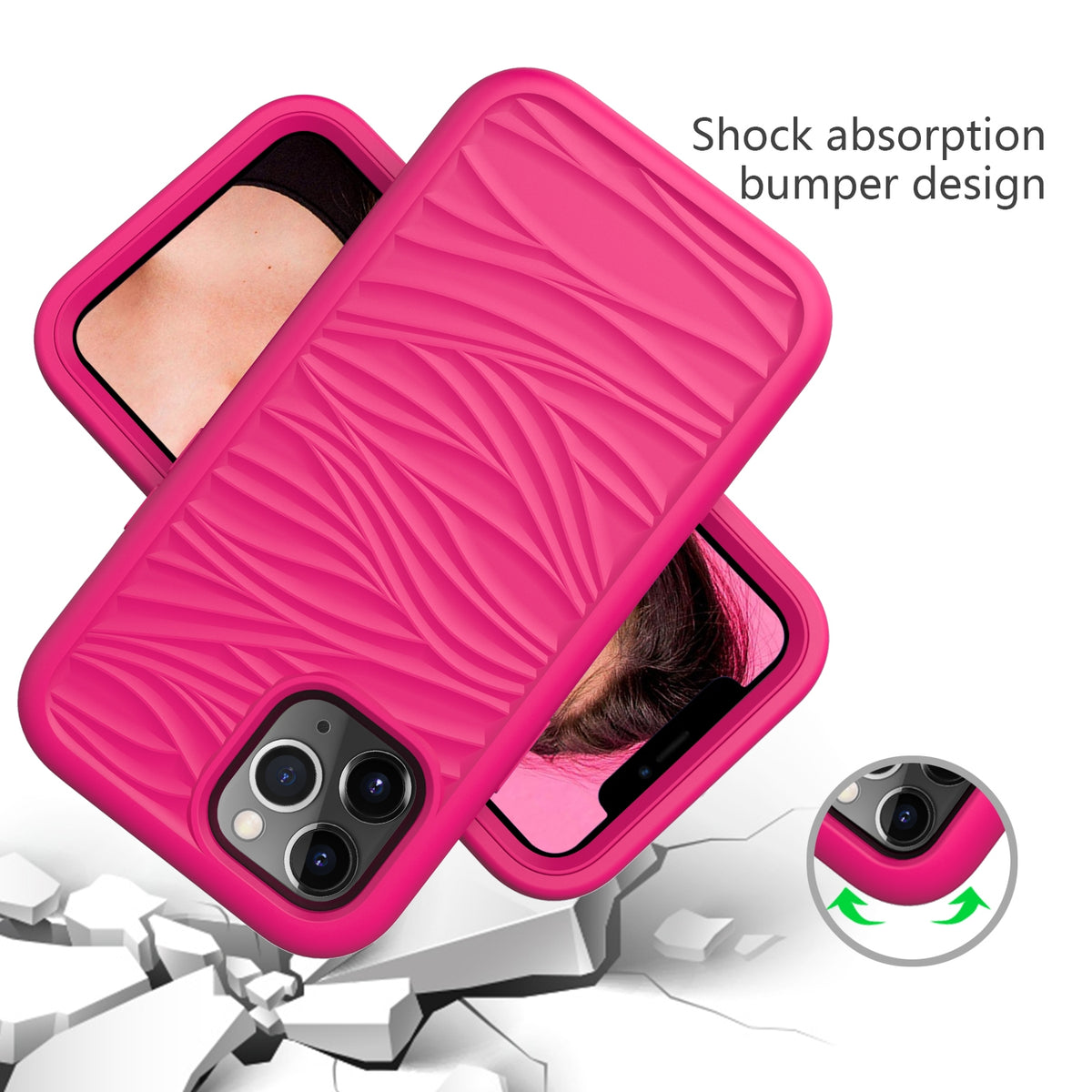 ELECTROPRIME For iPhone 15 Plus Wave Pattern 3 in 1 Silicone + PC Phone Case(Hot Pink)