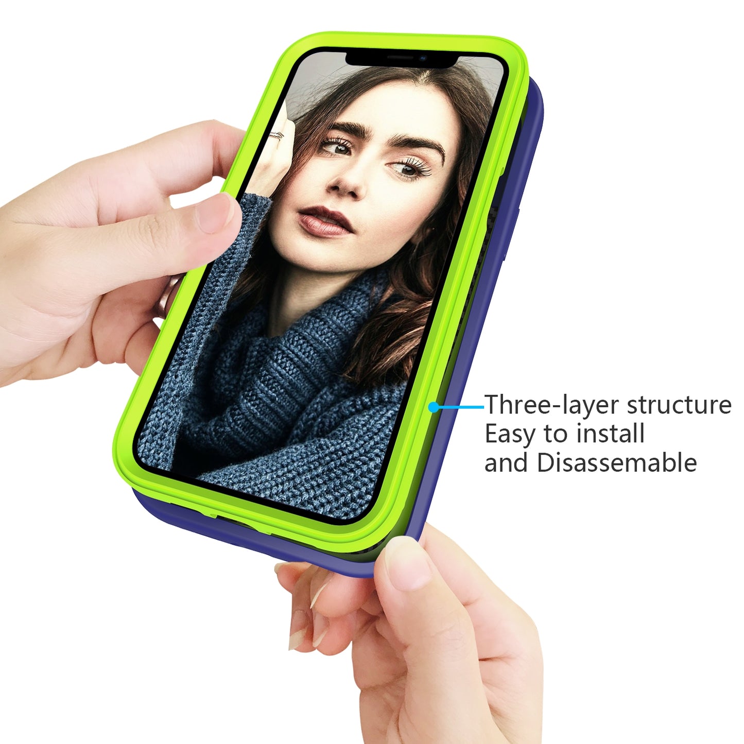 ELECTROPRIME For iPhone 15 Wave Pattern 3 in 1 Silicone + PC Phone Case(Navy+Olivine)