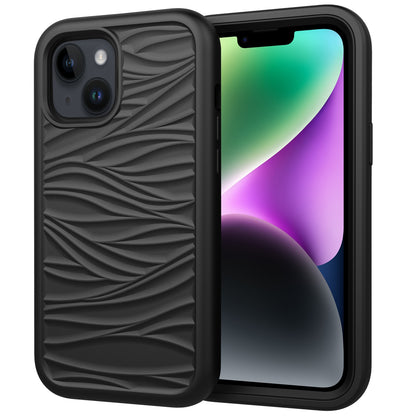 ELECTROPRIME For iPhone 15 Wave Pattern 3 in 1 Silicone + PC Phone Case(Black)