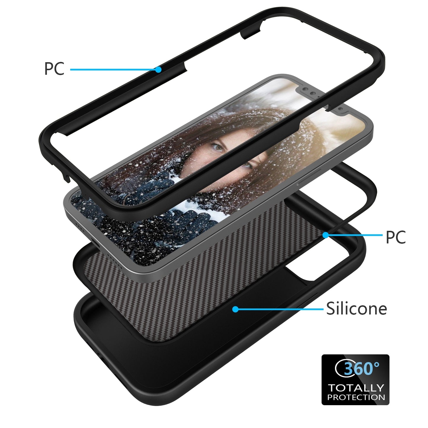 ELECTROPRIME For iPhone 15 Wave Pattern 3 in 1 Silicone + PC Phone Case(Black)