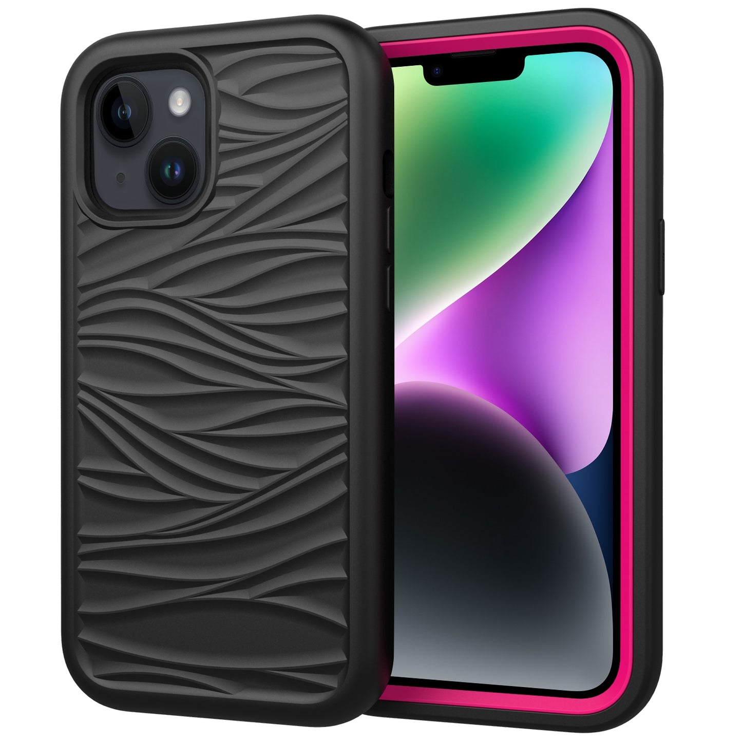 ELECTROPRIME For iPhone 15 Wave Pattern 3 in 1 Silicone + PC Phone Case(Black+Hot Pin)