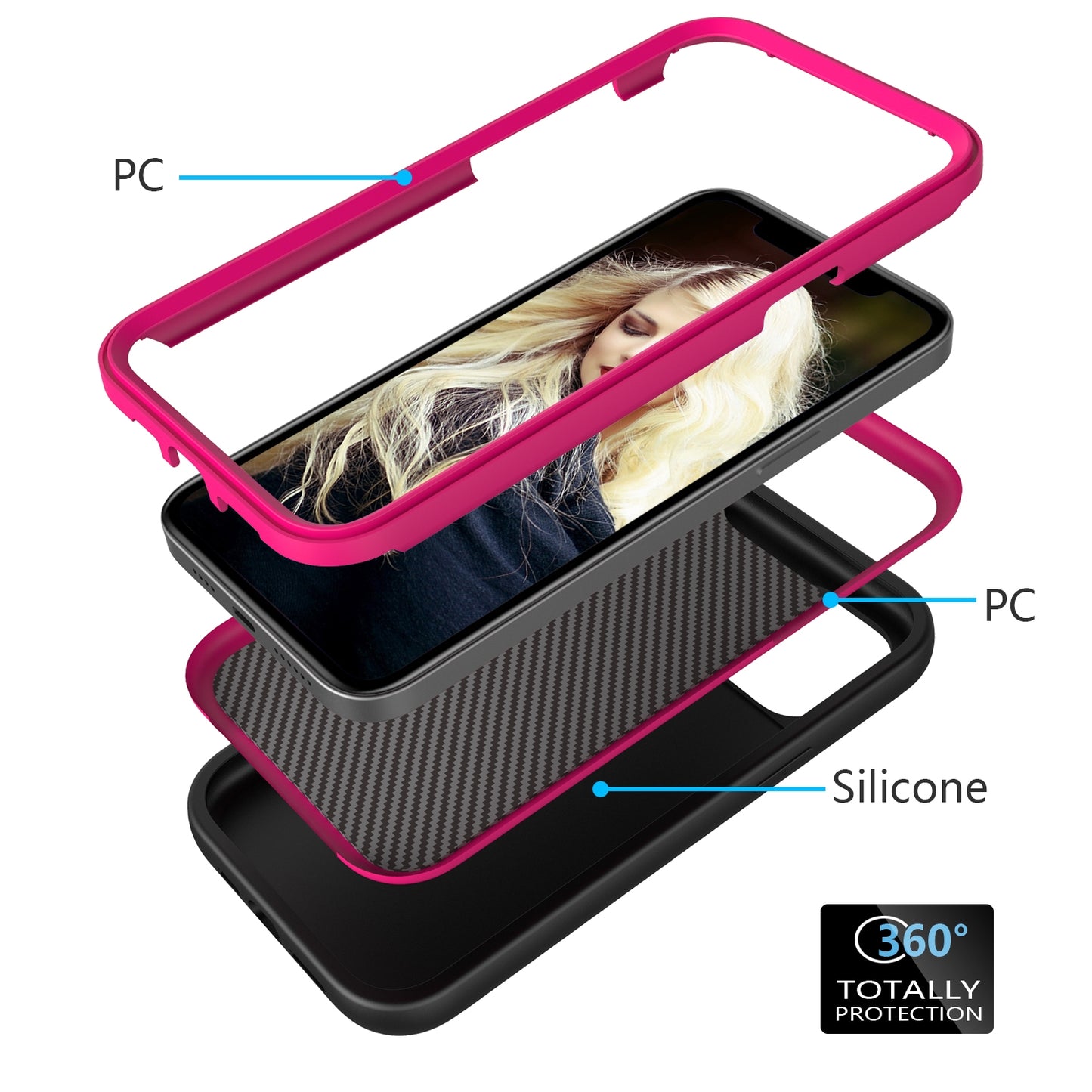 ELECTROPRIME For iPhone 15 Wave Pattern 3 in 1 Silicone + PC Phone Case(Black+Hot Pin)
