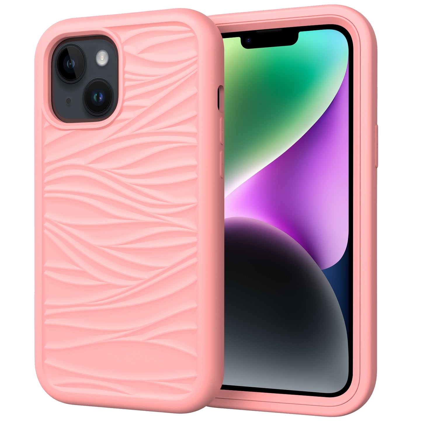 ELECTROPRIME For iPhone 15 Wave Pattern 3 in 1 Silicone + PC Phone Case(Rose Gold)