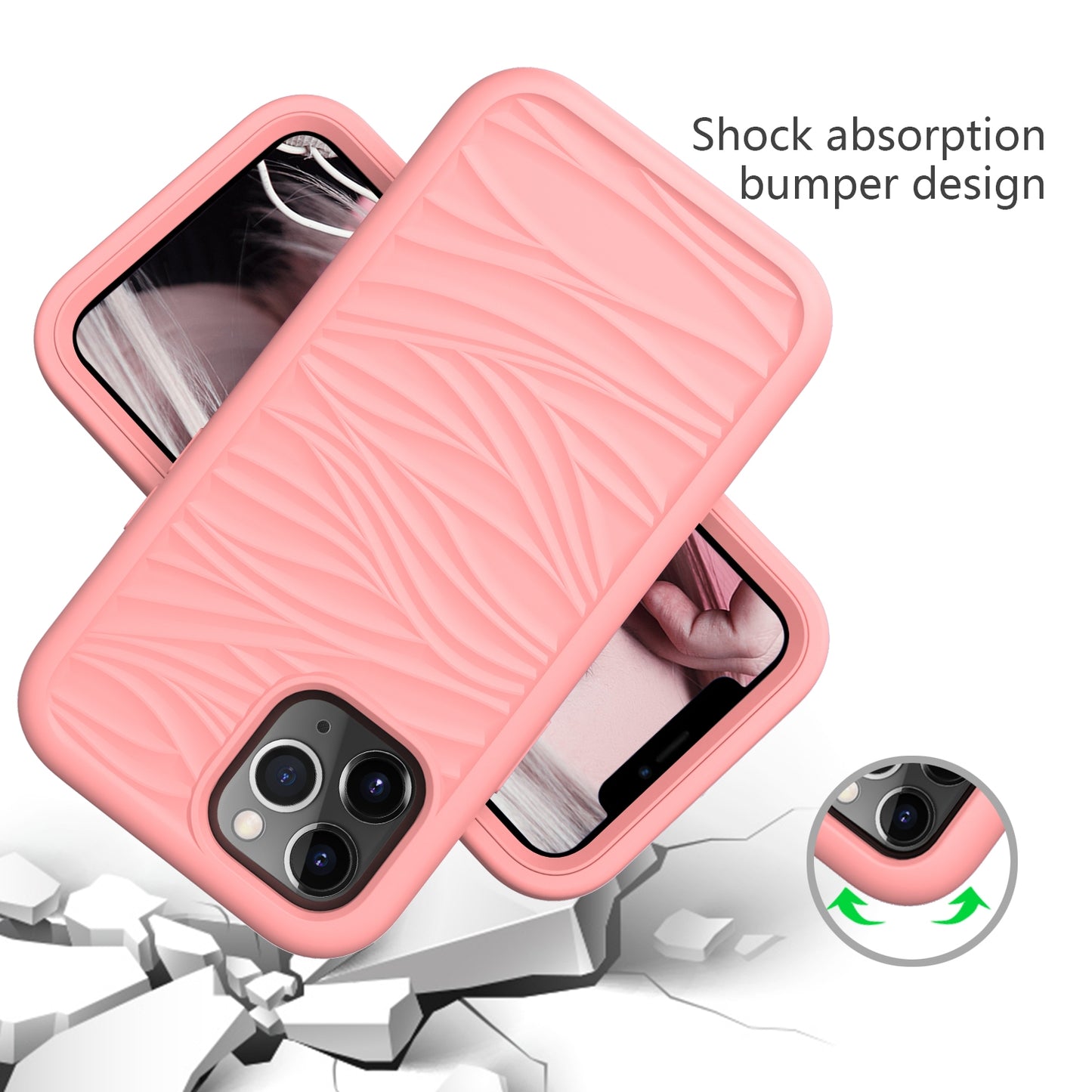 ELECTROPRIME For iPhone 15 Wave Pattern 3 in 1 Silicone + PC Phone Case(Rose Gold)