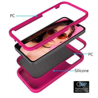 ELECTROPRIME For iPhone 15 Wave Pattern 3 in 1 Silicone + PC Phone Case(Hot Pink)