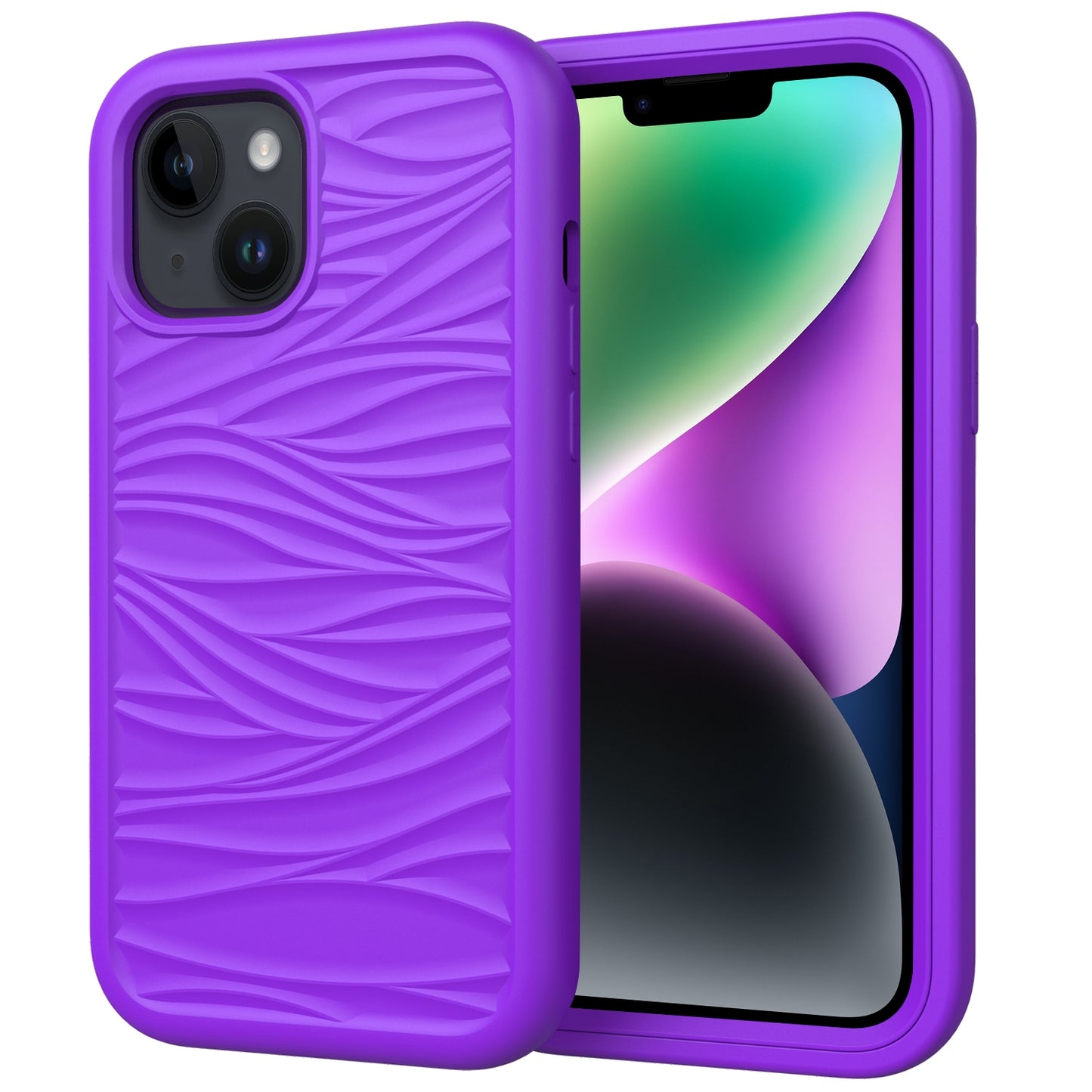 ELECTROPRIME For iPhone 15 Wave Pattern 3 in 1 Silicone + PC Phone Case(Purple)
