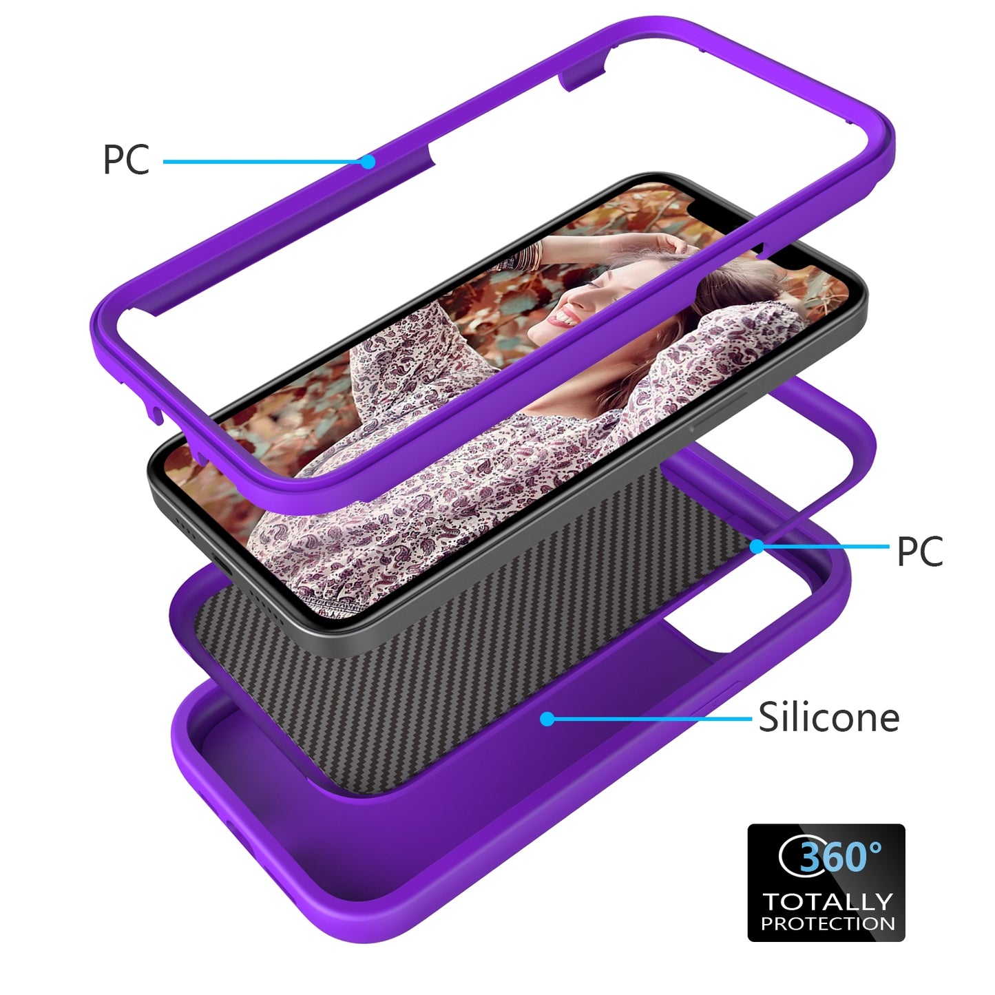 ELECTROPRIME For iPhone 15 Wave Pattern 3 in 1 Silicone + PC Phone Case(Purple)