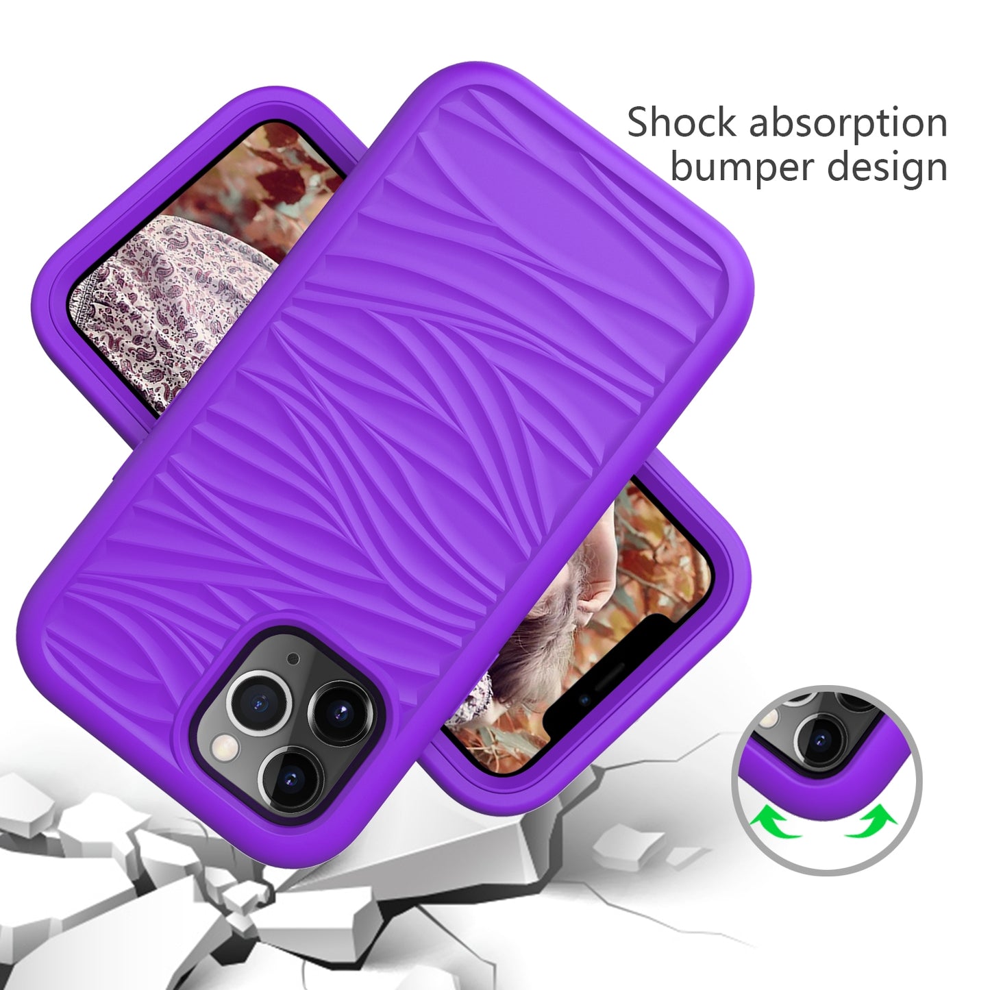 ELECTROPRIME For iPhone 15 Wave Pattern 3 in 1 Silicone + PC Phone Case(Purple)