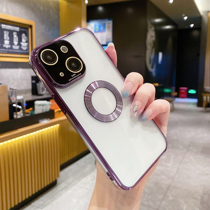 ELECTROPRIME For iPhone 15 CD Texture MagSafe Electroplated TPU Phone Case(Purple)