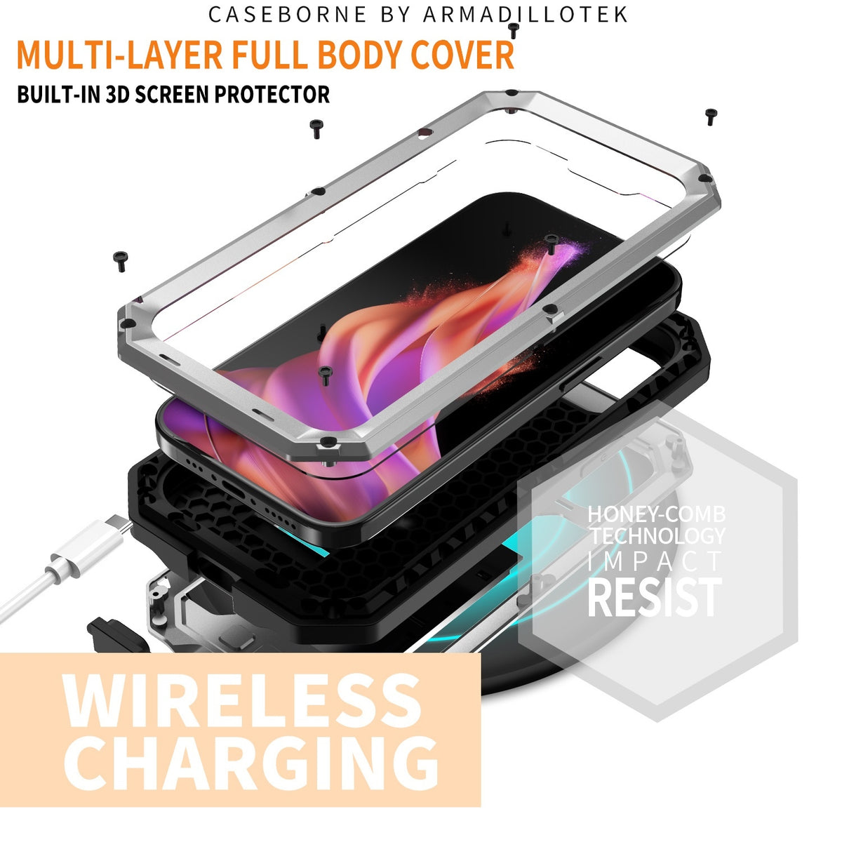 ELECTROPRIME For iPhone 15 Plus R-JUST Sliding Camera IP54 Life Waterproof Holder Phone Case(Silver)