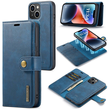 ELECTROPRIME For iPhone 15 Plus DG.MING Crazy Horse Texture Detachable Magnetic Leather Phone Case(Blue)