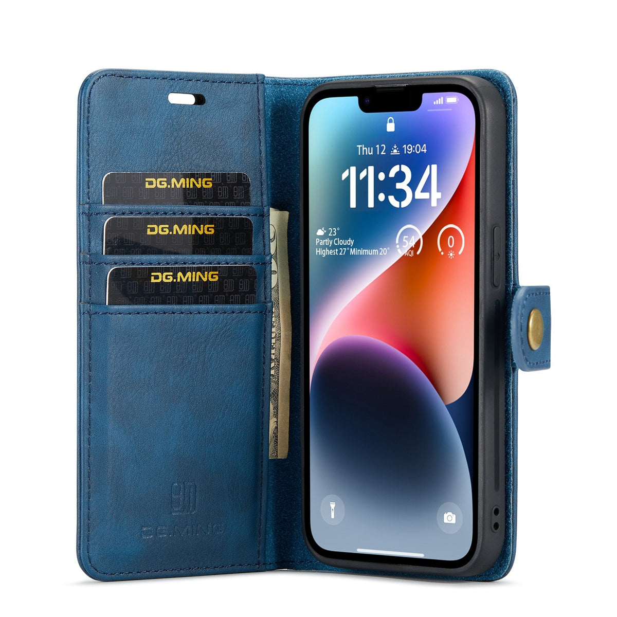 ELECTROPRIME For iPhone 15 Plus DG.MING Crazy Horse Texture Detachable Magnetic Leather Phone Case(Blue)