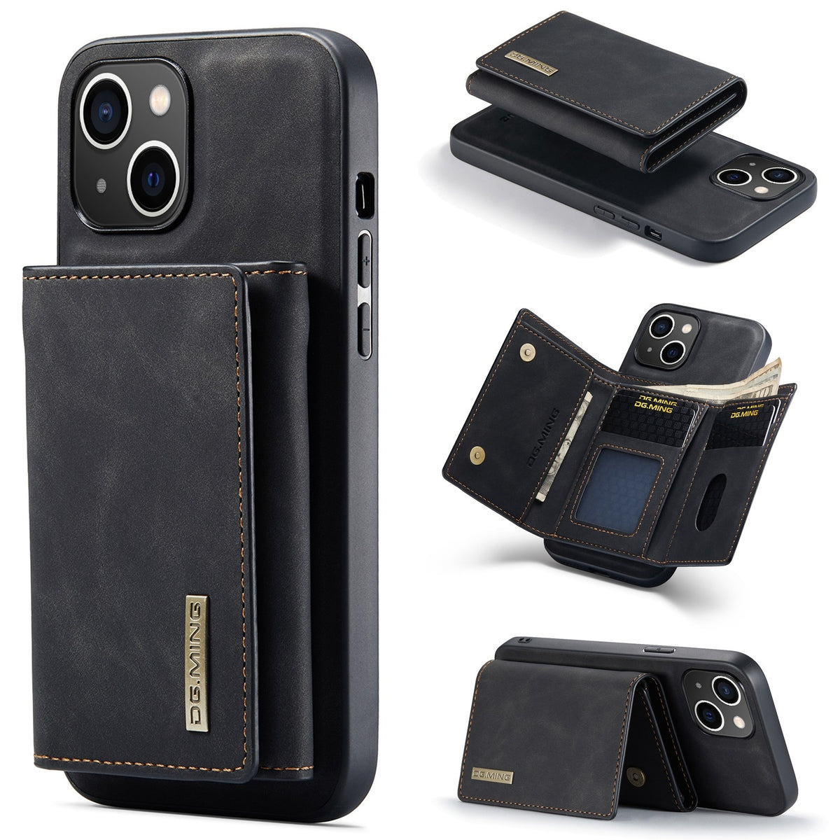 ELECTROPRIME For iPhone 15 DG.MING M1 Series 3-Fold Multi Card Wallet Leather Phone Case(Black)