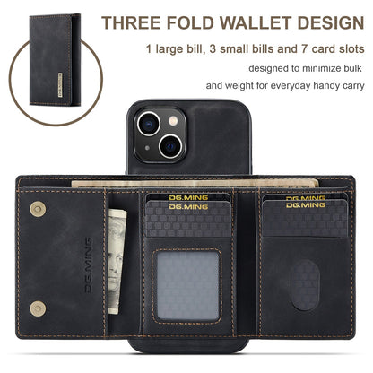ELECTROPRIME For iPhone 15 DG.MING M1 Series 3-Fold Multi Card Wallet Leather Phone Case(Black)