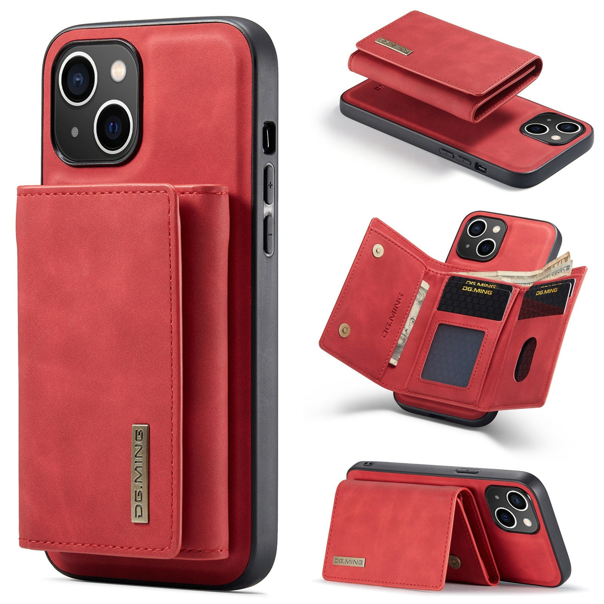 ELECTROPRIME For iPhone 15 Plus DG.MING M1 Series 3-Fold Multi Card Wallet Leather Phone Case(Red)