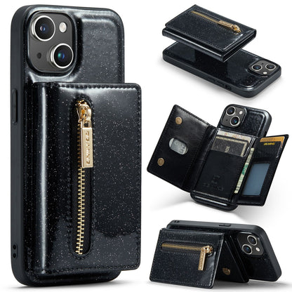 ELECTROPRIME For iPhone 15 DG.MING M3 Series Glitter Powder Card Bag Leather Phone Case(Black)