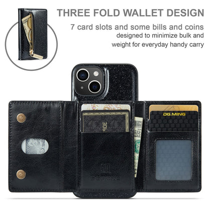 ELECTROPRIME For iPhone 15 DG.MING M3 Series Glitter Powder Card Bag Leather Phone Case(Black)