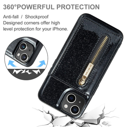 ELECTROPRIME For iPhone 15 DG.MING M3 Series Glitter Powder Card Bag Leather Phone Case(Black)