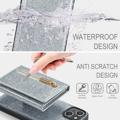 ELECTROPRIME For iPhone 15 DG.MING M3 Series Glitter Powder Card Bag Leather Phone Case(Silver)