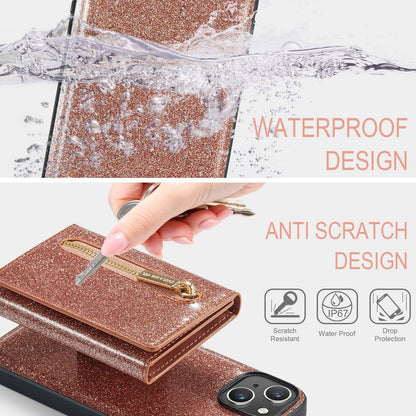 ELECTROPRIME For iPhone 15 DG.MING M3 Series Glitter Powder Card Bag Leather Phone Case(Rose Gold)