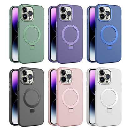 ELECTROPRIME For iPhone 15 Plus MagSafe Metal Holder Frosted Translucent Phone Case(White)