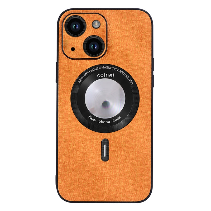 ELECTROPRIME For iPhone 15 Cloth Texture MagSafe Magnetic PU Phone Case(Orange)