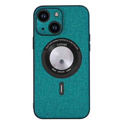 ELECTROPRIME For iPhone 15 Cloth Texture MagSafe Magnetic PU Phone Case(Dark Green)