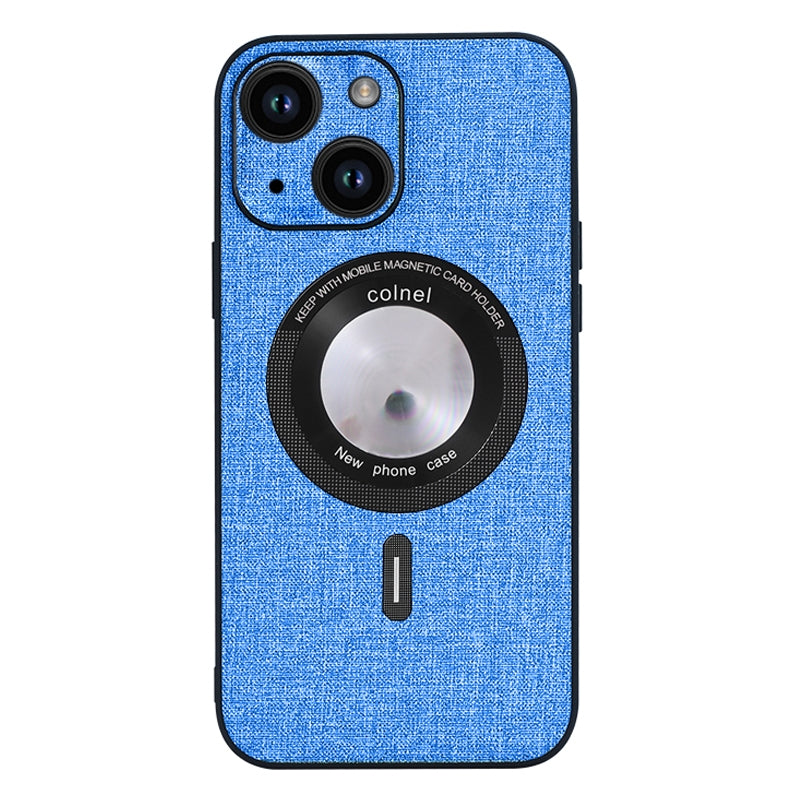 ELECTROPRIME For iPhone 15 Cloth Texture MagSafe Magnetic PU Phone Case(Light Blue)