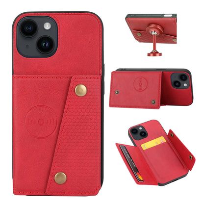 ELECTROPRIME For iPhone 15 Double Buckle Card Slots PU + TPU Phone Case(Red)