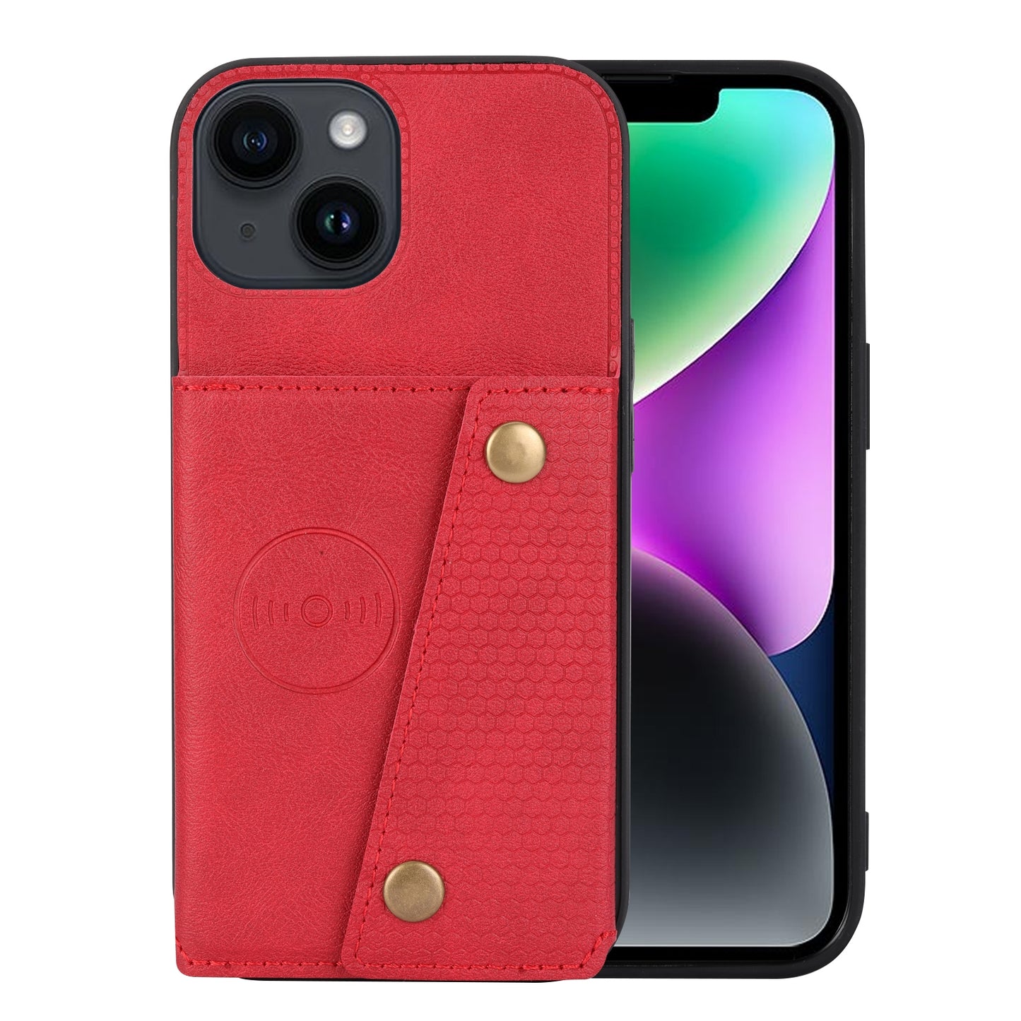 ELECTROPRIME For iPhone 15 Double Buckle Card Slots PU + TPU Phone Case(Red)