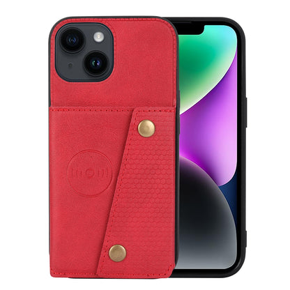 ELECTROPRIME For iPhone 15 Double Buckle Card Slots PU + TPU Phone Case(Red)