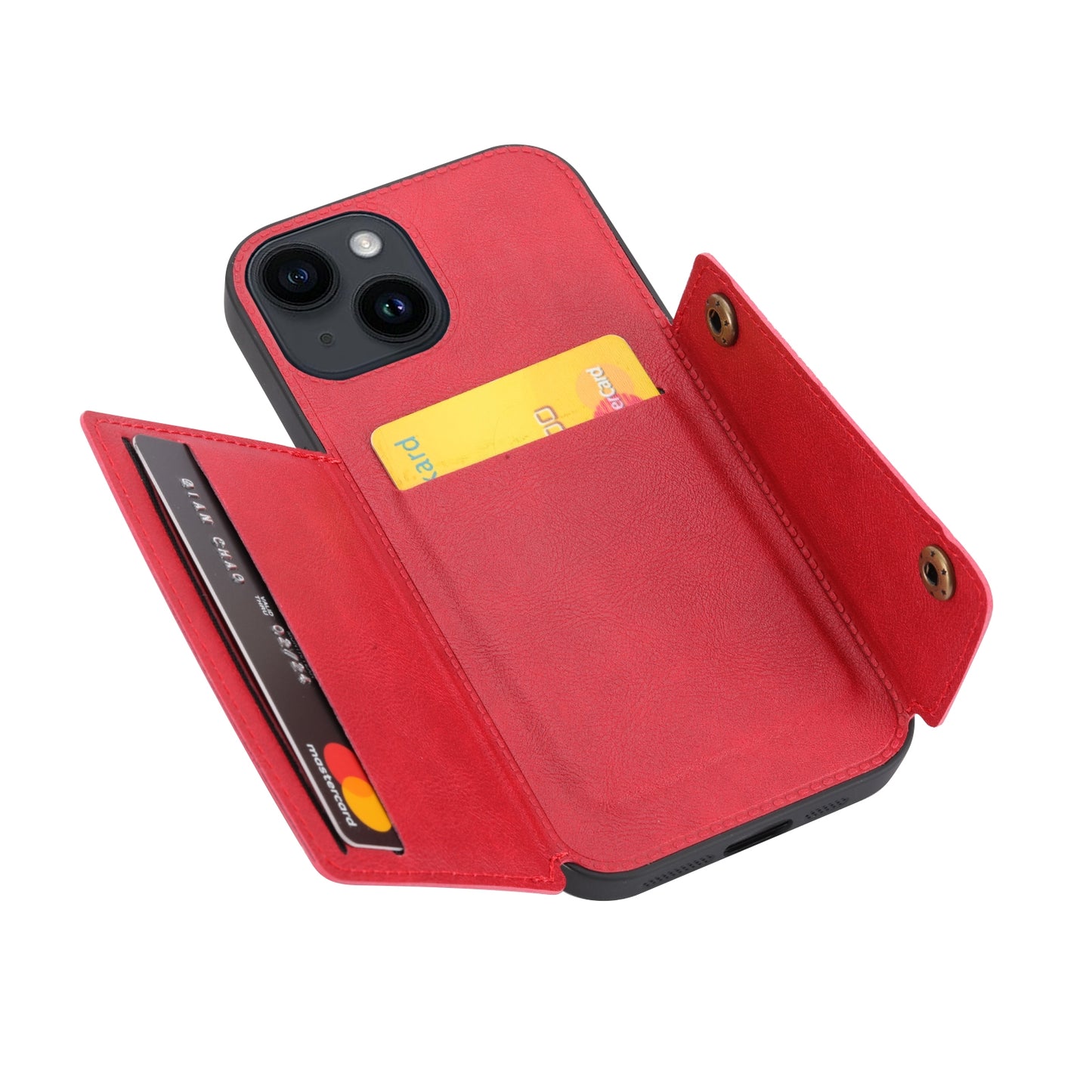 ELECTROPRIME For iPhone 15 Double Buckle Card Slots PU + TPU Phone Case(Red)
