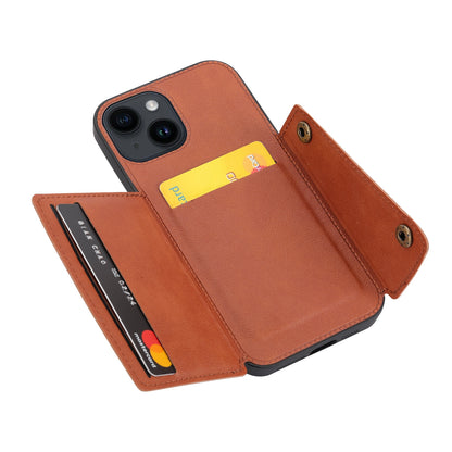 ELECTROPRIME For iPhone 15 Double Buckle Card Slots PU + TPU Phone Case(Brown)
