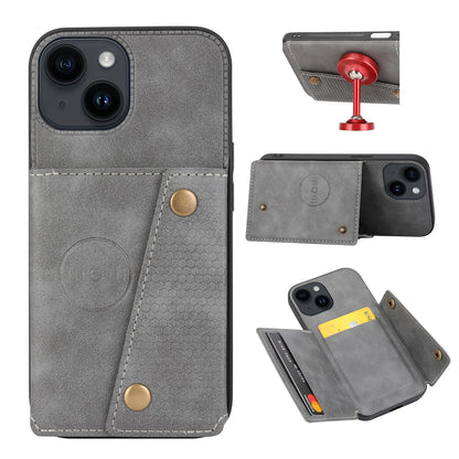 ELECTROPRIME For iPhone 15 Double Buckle Card Slots PU + TPU Phone Case(Grey)