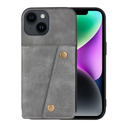 ELECTROPRIME For iPhone 15 Double Buckle Card Slots PU + TPU Phone Case(Grey)