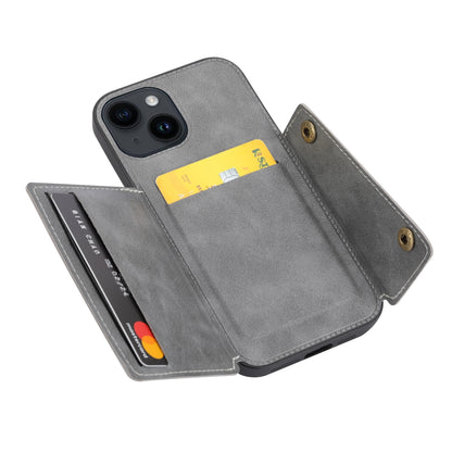 ELECTROPRIME For iPhone 15 Double Buckle Card Slots PU + TPU Phone Case(Grey)