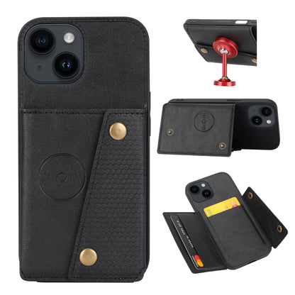 ELECTROPRIME For iPhone 15 Double Buckle Card Slots PU + TPU Phone Case(Black)