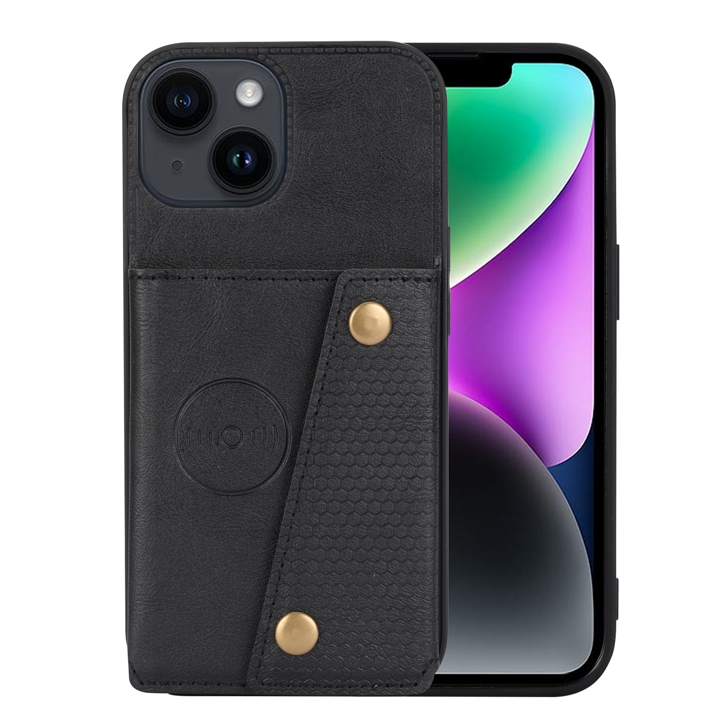 ELECTROPRIME For iPhone 15 Double Buckle Card Slots PU + TPU Phone Case(Black)