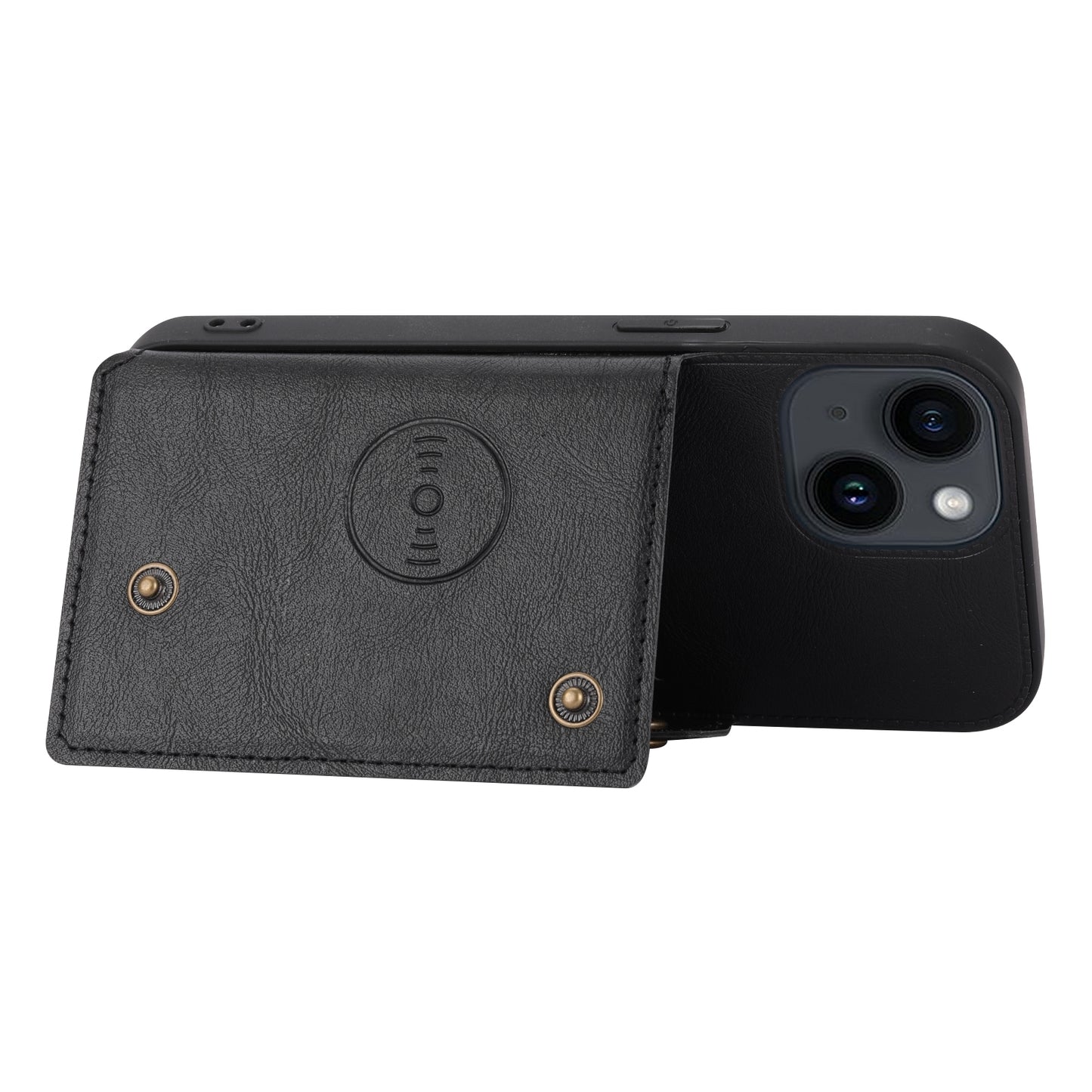 ELECTROPRIME For iPhone 15 Double Buckle Card Slots PU + TPU Phone Case(Black)