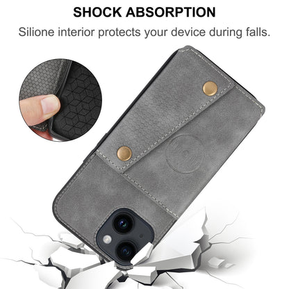 ELECTROPRIME For iPhone 15 Double Buckle Card Slots PU + TPU Phone Case(Black)