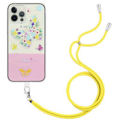 ELECTROPRIME For iPhone 15 Bronzing Butterfly Flower TPU Phone Case with Lanyard(Colorful Butterfly)