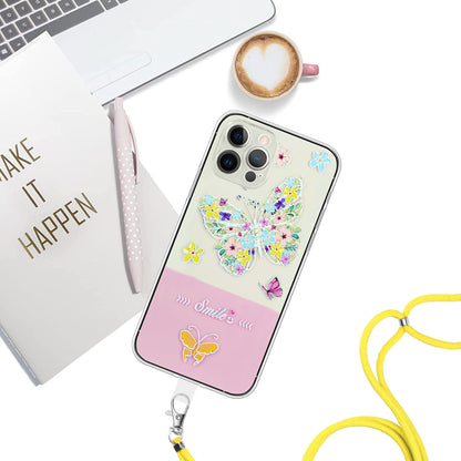 ELECTROPRIME For iPhone 15 Bronzing Butterfly Flower TPU Phone Case with Lanyard(Colorful Butterfly)