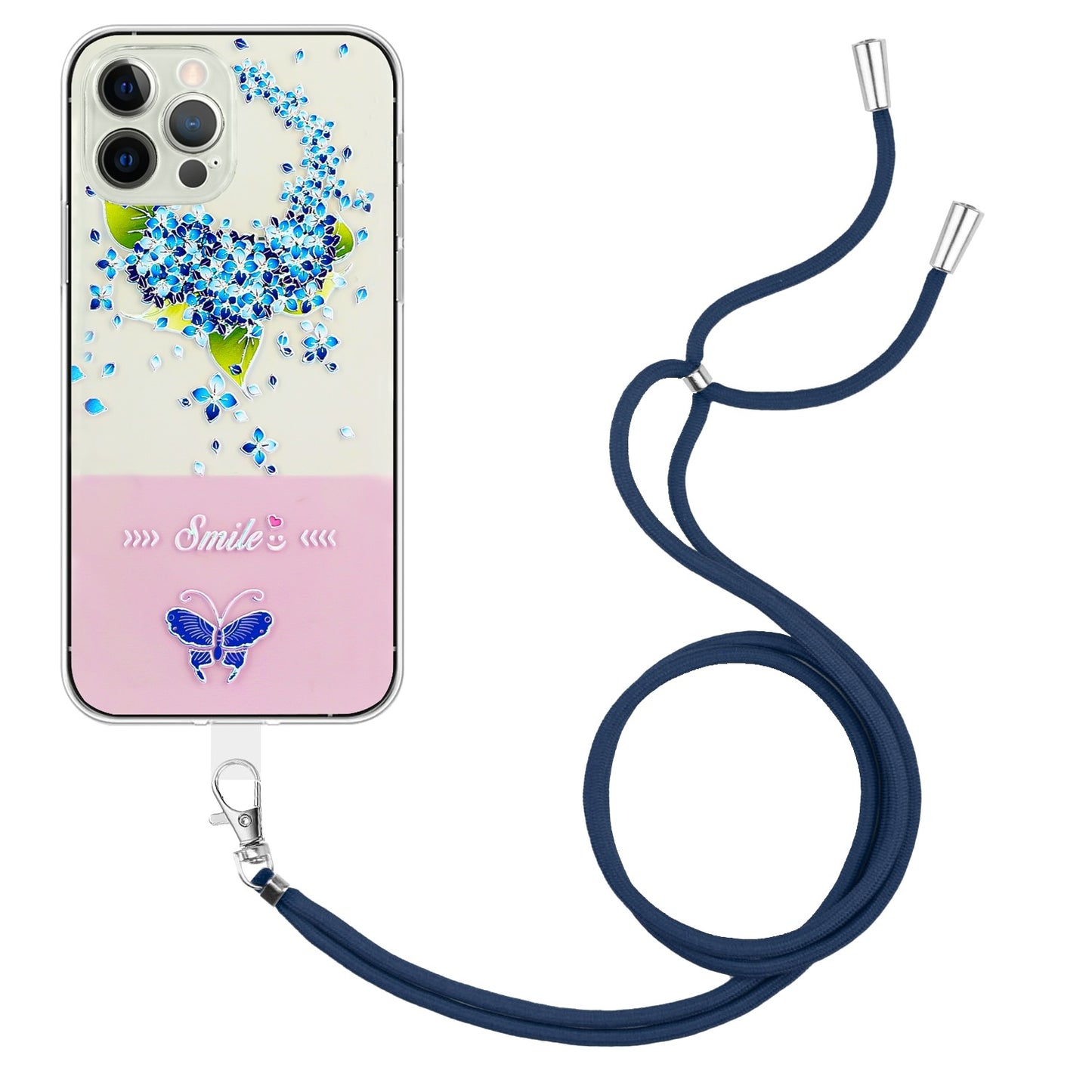 ELECTROPRIME For iPhone 15 Bronzing Butterfly Flower TPU Phone Case with Lanyard(Hydrangea)