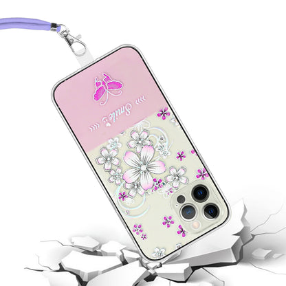 ELECTROPRIME For iPhone 15 Bronzing Butterfly Flower TPU Phone Case with Lanyard(Cherry Blossoms)