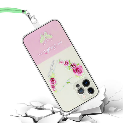 ELECTROPRIME For iPhone 15 Bronzing Butterfly Flower TPU Phone Case with Lanyard(Rose Heart)