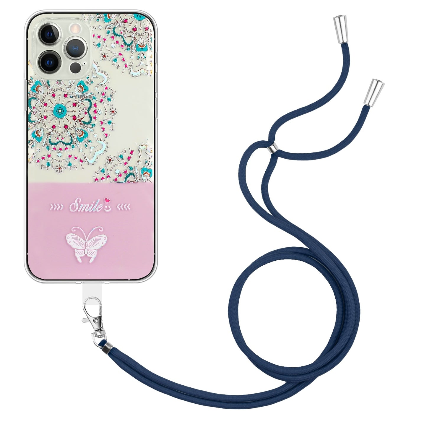 ELECTROPRIME For iPhone 15 Bronzing Butterfly Flower TPU Phone Case with Lanyard(Peacock Flower)