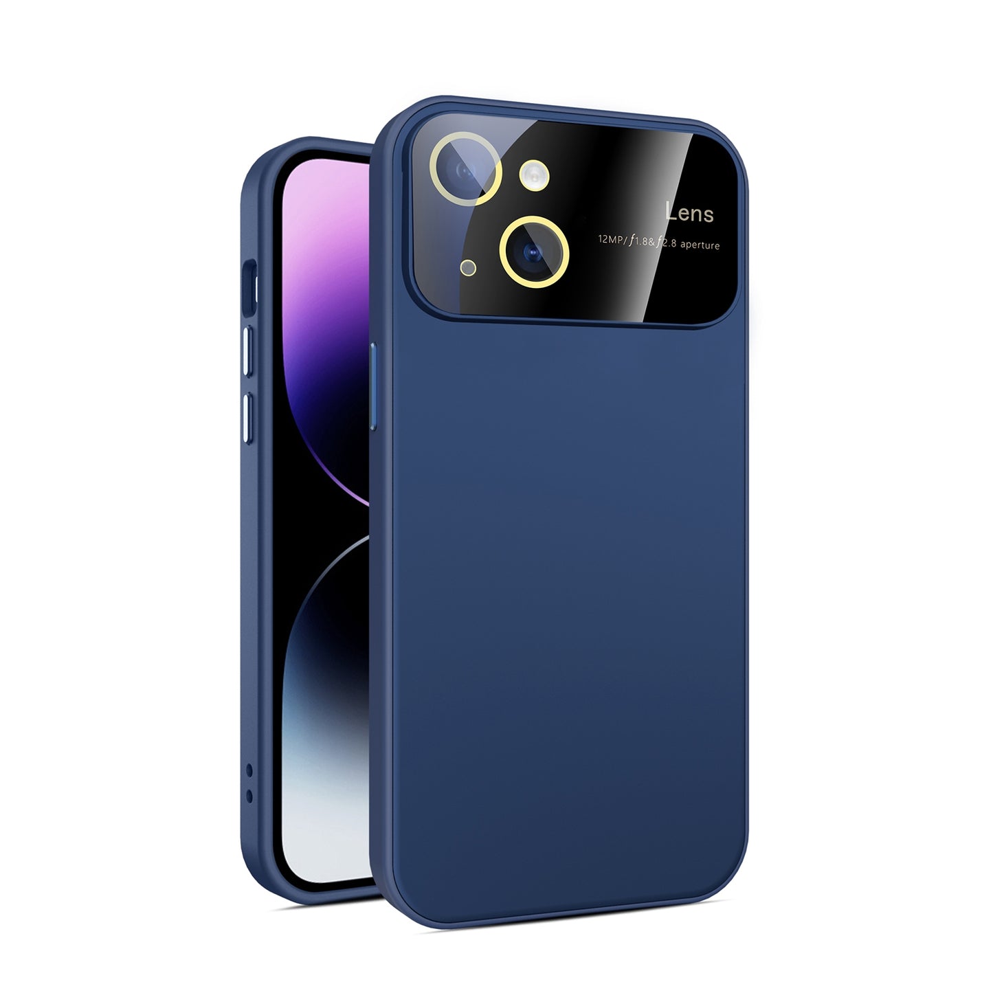 ELECTROPRIME For iPhone 15 Large Glass Window PC Phone Case with Integrated Lens Film(Royal Blue)