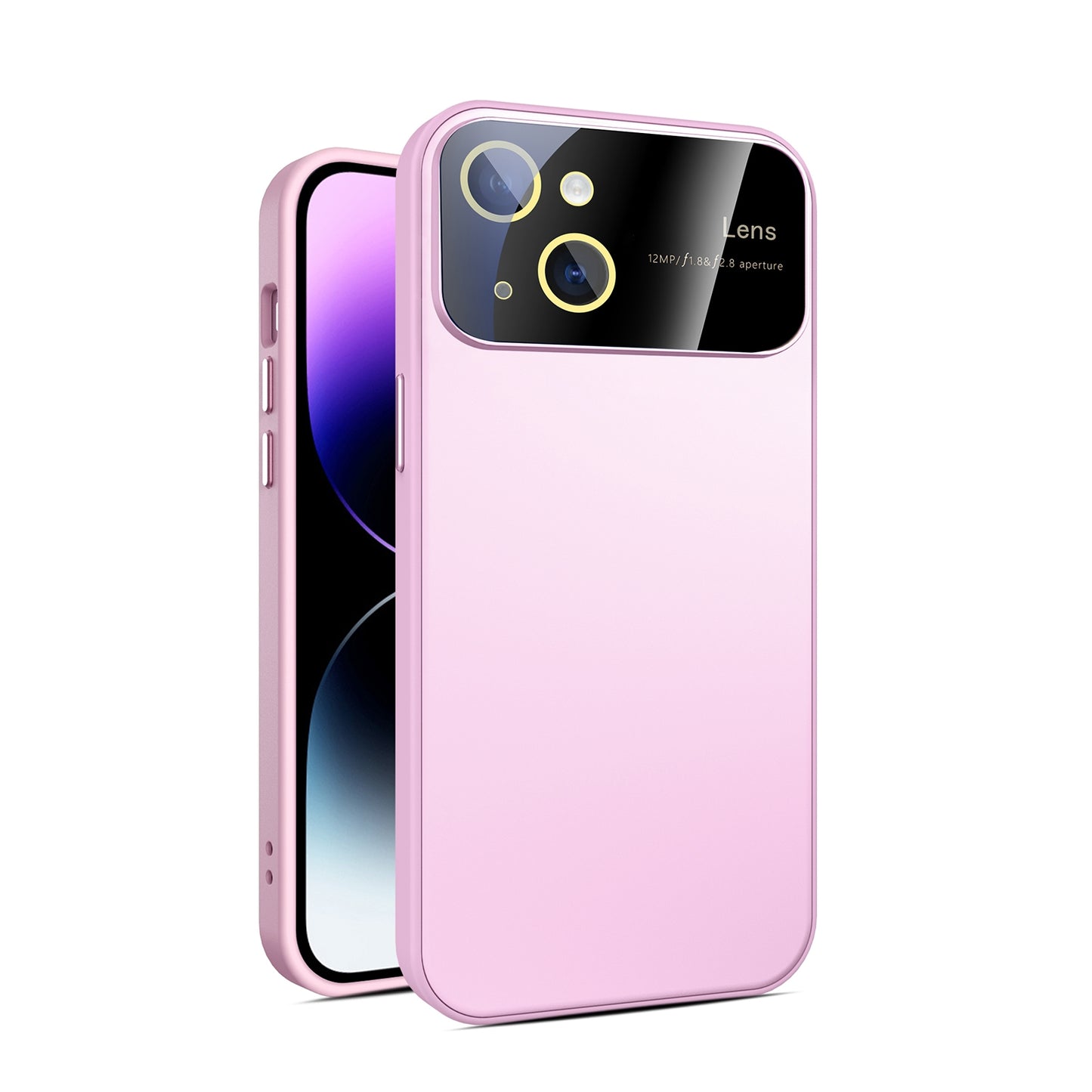 ELECTROPRIME For iPhone 15 Large Glass Window PC Phone Case with Integrated Lens Film(Pink)
